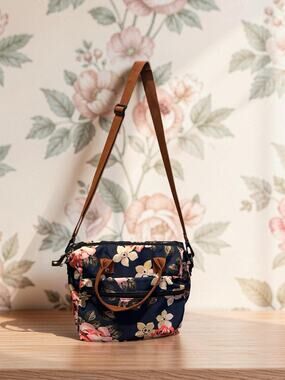 Large Floral Insulated Lunch Bag Cooler Tote Removable Shoulder Strap 3 Pocket